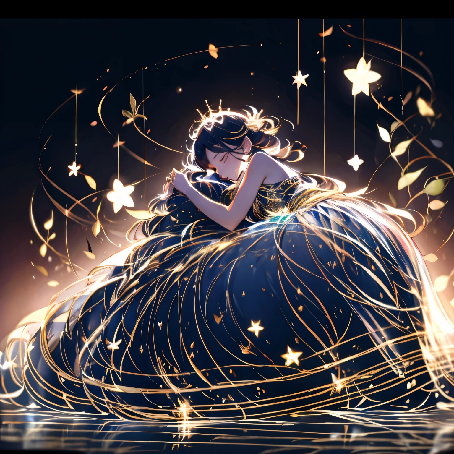 Girl sleeping on bed at midnight。

