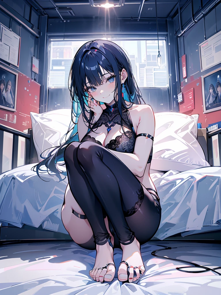 (hmmm:1.08), (estilo-silvamágico:0.88), (Extremely detailed 8k render CG octane wallpaper), the most beautiful work of art in the world, happy grin, a full-length photo of a  woman alone looking at the camera, ((( feet and your body in the fetal position on the bed))), long hair spread out, (:0.50), full dynamic color, intricate, high détail, sharp focus, dramatic, photorealistic prime work painting, model shoot style
