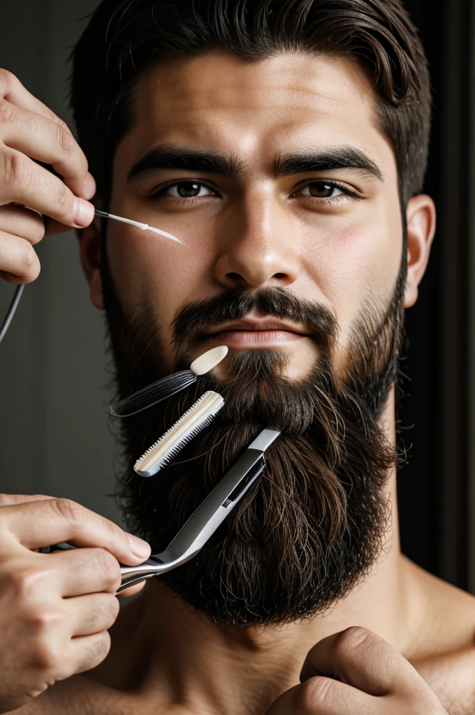 Man shaving beard happy in anime 

