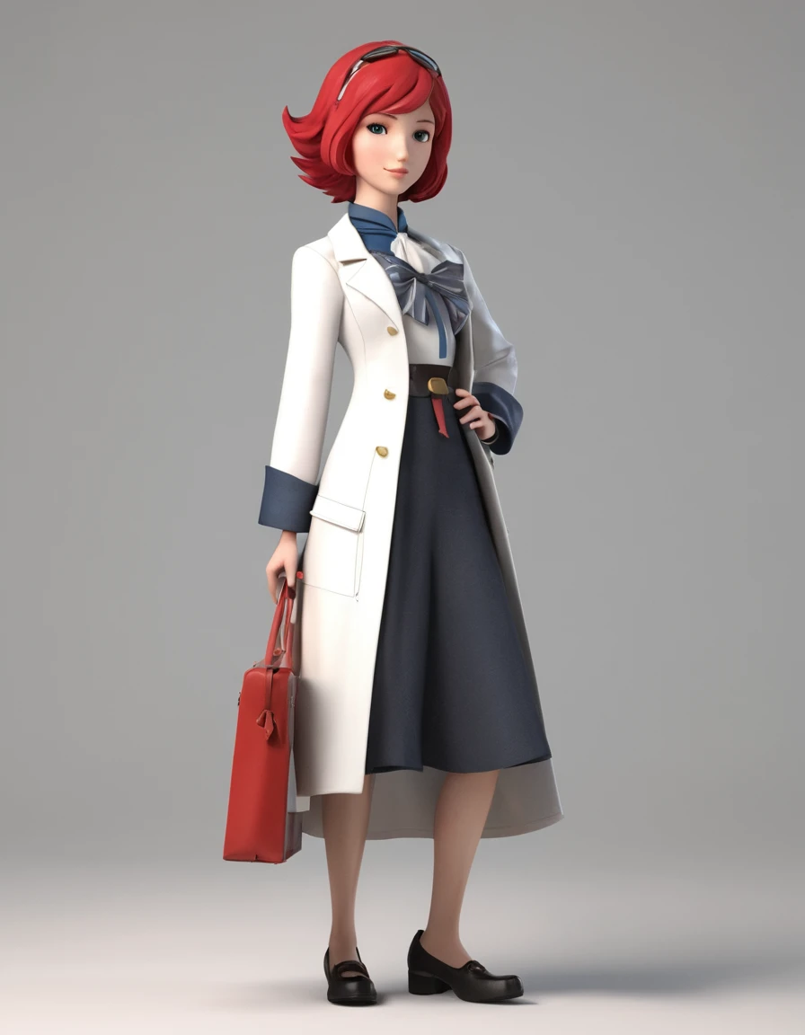 Personnage 3D de l'animation Disney, style pixar,tout le corps,Marcher joyeusement à pas exagérés,Pull doux gris et pantalon en fourrure,arc rouge,Avec des tresses,chaussures blanches,fond propre.éclairage cinnamique, tracé laser, détails élevés, rendu 3D ,Vignette d'arrière-plan