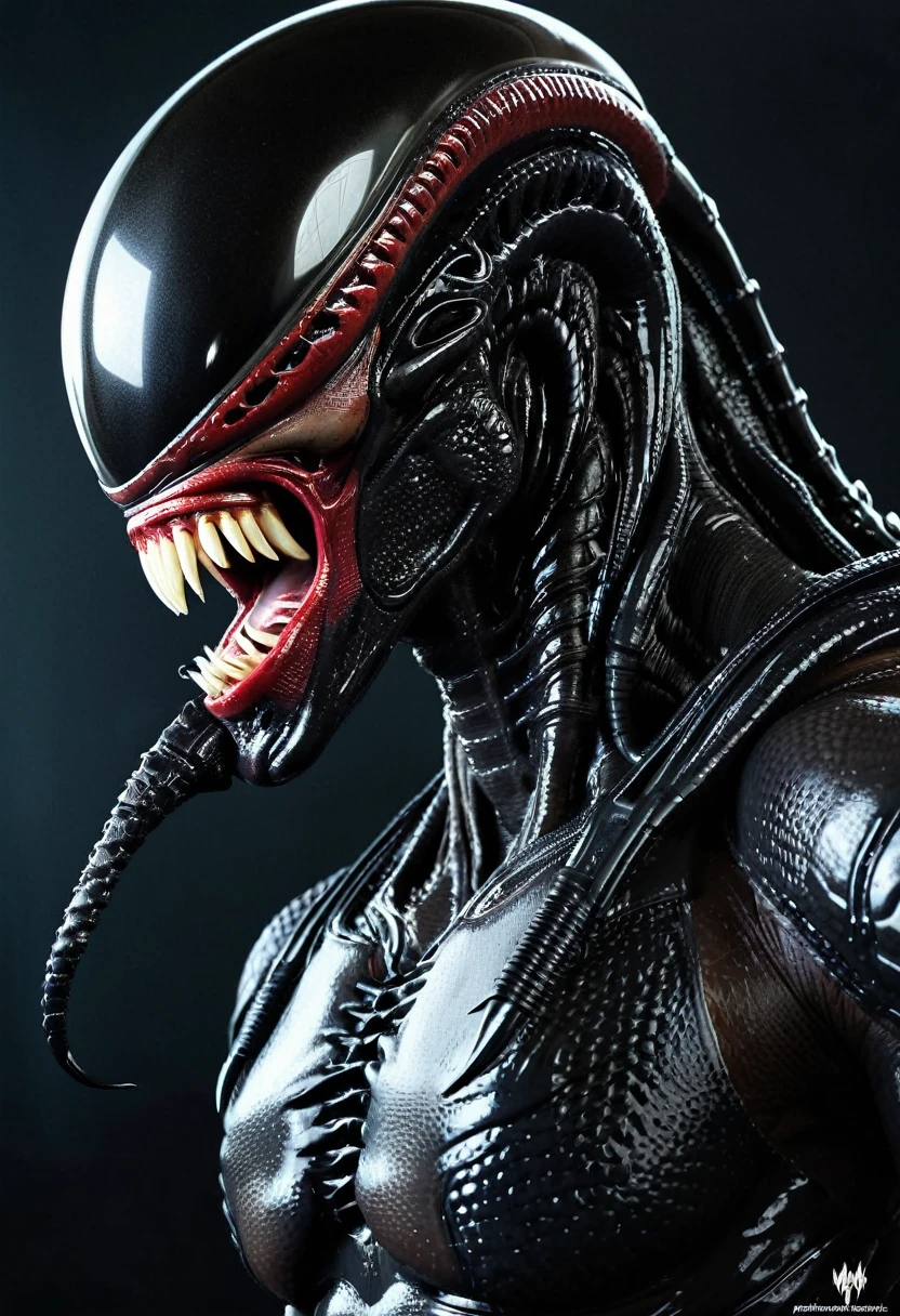 (((Very close up (((Predator fusion Xenomorph Alien the eighth passenger))),(((black color))) surreal and cinematographic images Color Splash images))),(((Front Images)))