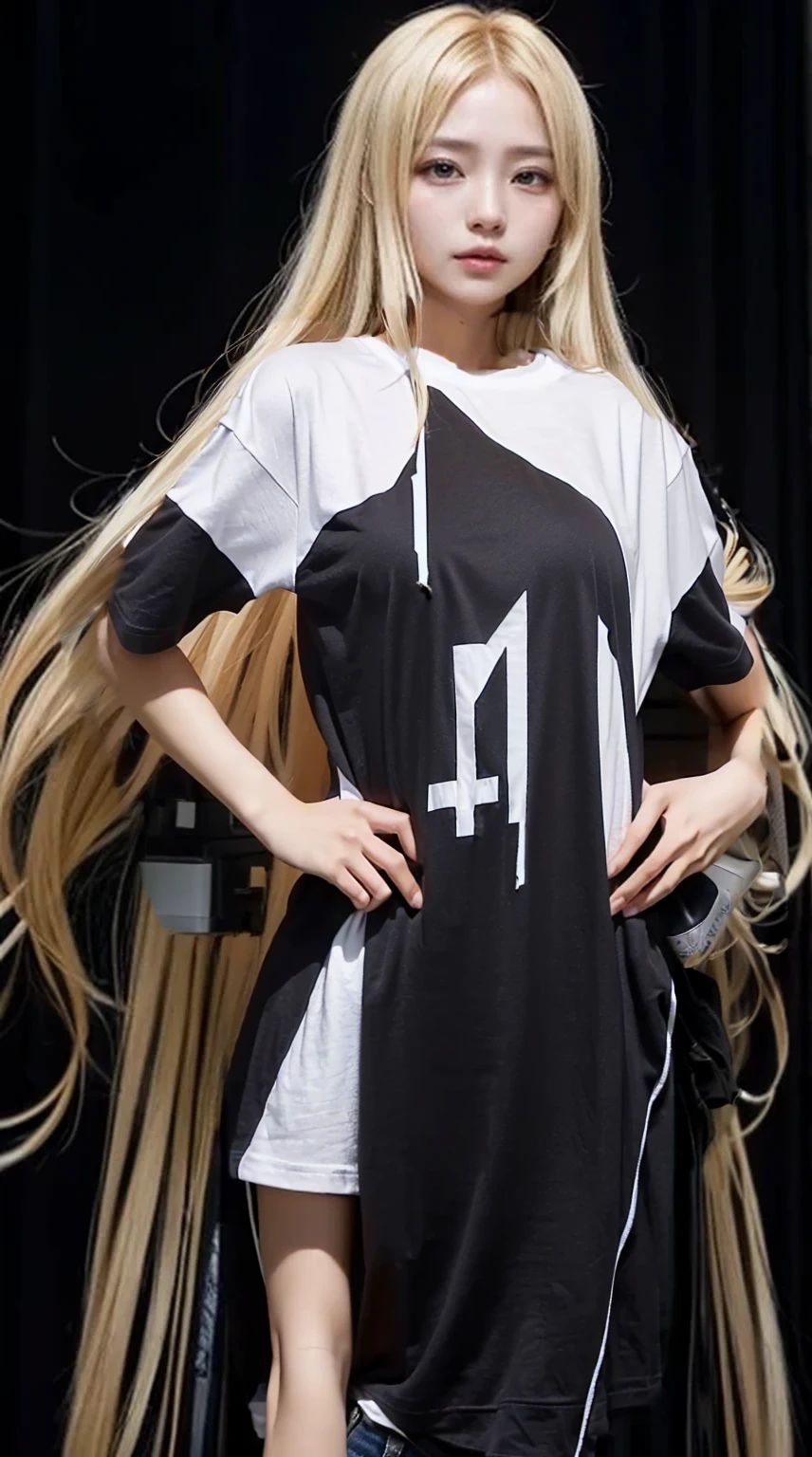 (SFW:1.5), 1 Female, Age 20, Baggy T-shirt(White)((Short sleeve))、The T-shirt goes up to the thighs、(( face)), In the heat, (Perfect Anatomy), Mastepiece, Ultra High Quality, It is high resolution., 8k, It's photorealistic, background: The finest suite in a luxury resort hotel