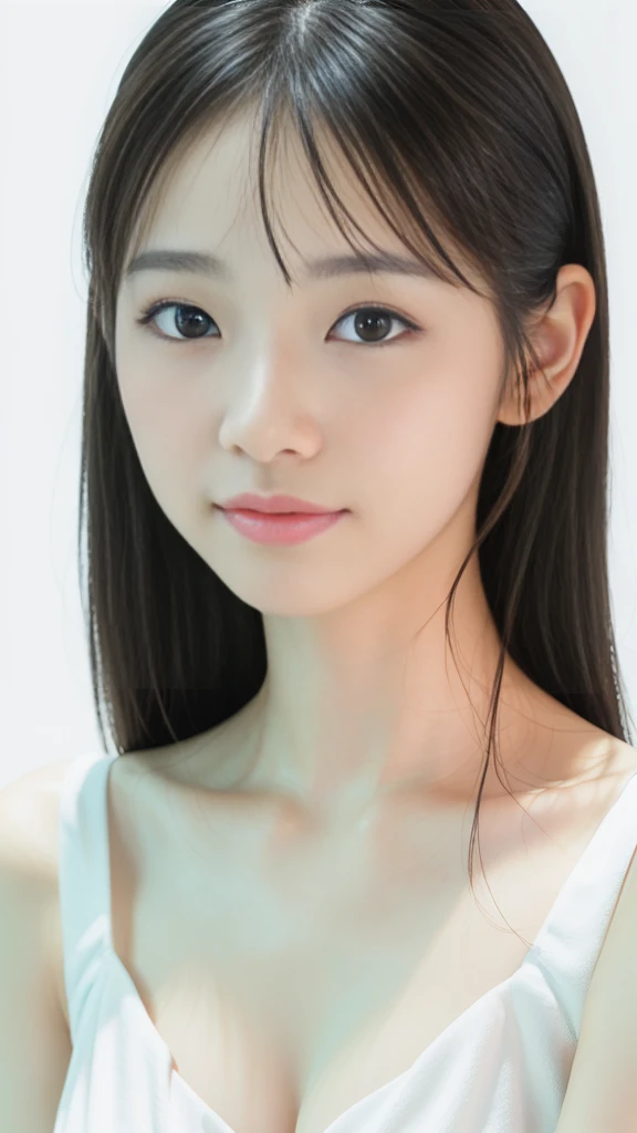 (Highest quality、Tabletop、8K、Best image quality、Award-winning works)、(Face close-up:1.2)、(Pure white background:1.2)、(nude:1.1)、Closed lips、Perfect beautiful face、Glowing Beautiful Skin、Perfect Makeup