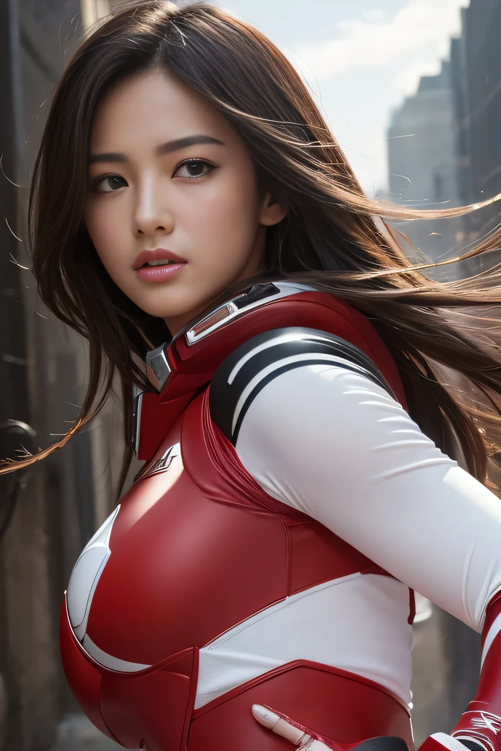 An incredible decision、High resolution、(masterpiece:1.4)、Ultra-detailed、Sharp details、Dramatic and realistic painting art、Super Sentai Series、All Women、(red、White、That's pink、Cyan、green、Group of 5)Hero of Justice、All smiles、、(((Full body view:1.3)))、(((Big Breasts:1.3))),(((See-through suit:1.3)))