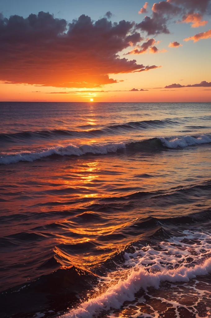A profile background with a sea scene at sunset, where the horizon is painted with warm colors of orange and red, reflecting Kaede's free and adventurous spirit as a pirate.