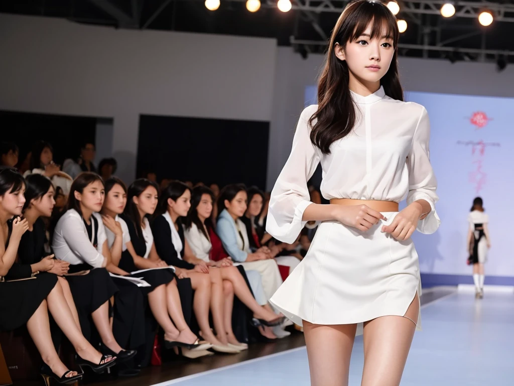 An extremely beautiful Japanese high school girl race queen who highlights her beautiful legs、She was photographed walking down the runway at a fashion show wearing Andre Sarda's new underwear.、She is an eternal idol who combines a clean look with modern charm.。 She creates such beauty。 She feels her own warmth。 She creates a warm atmosphere。 We create beauty。 That's what I want to say。 In her full body photo、The figure features porcelain-like skin and golden hair that radiates a soft glow.。 This is probably、It captured the essence of her timeless charm.、This is the best shot ever.。 Each straight line and curve is carefully expressed.、Breathtakingly beautiful with impeccable detail。 This piece perfectly captures her timeless beauty.。 Divine Proportions、Sharp focus、Full-body photo taken by Kishin Shinoyama、high quality、High resolution、Detailed Background
