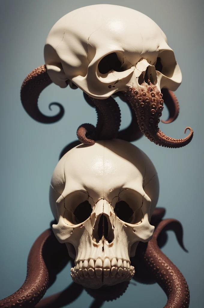 Skull in the shape of an octopus with tentacles Illustration applying ivory