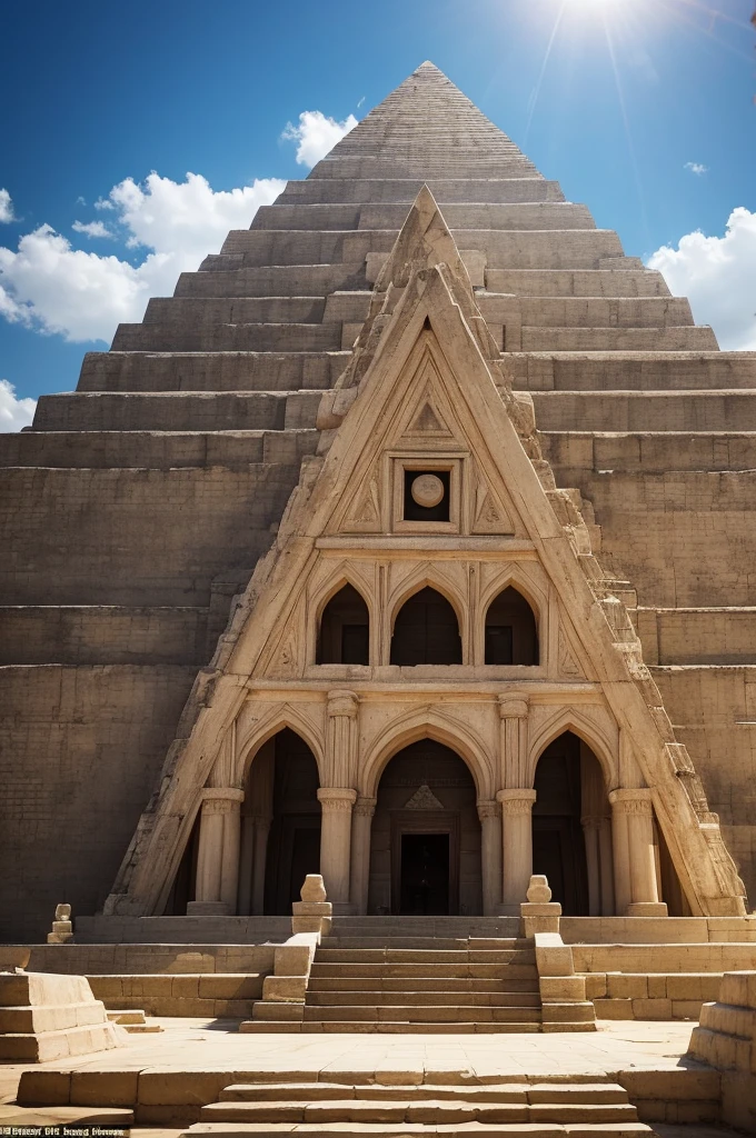 A temple similar to a pyramid that at the top has a hole like a pipe that goes inside and inside there is a glass mechanism that when the sun shines up there (midday) the glass mechanism magnifies the heat of the sun's rays and catches the flower oil inside the temple on fire