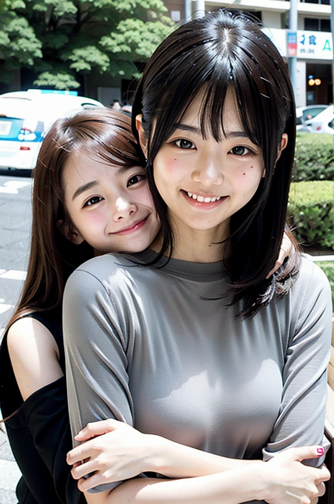 Super sexy and super cute Japan girl、Super big、Cute smile、A girl hugging a cute 小さなAonyx cinerea