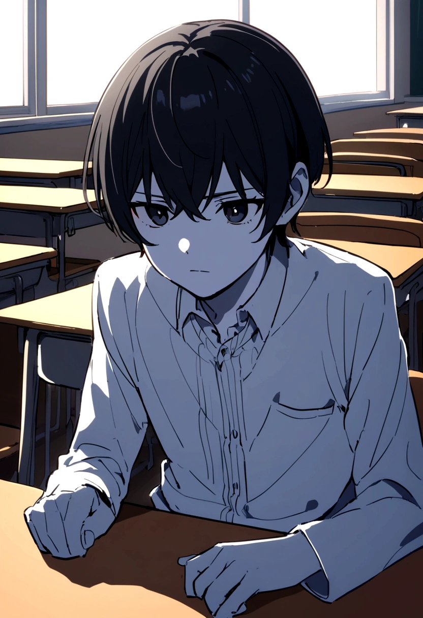 A Black Hair Boy White Skin Ferminine that has Flat ?????? 16 Year Old Background Classroom