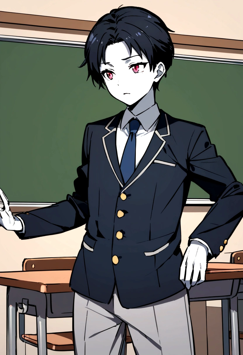 A Black Hair Boy White Skin Ferminine that has Flat Breast 16 Year Old Background Classroom