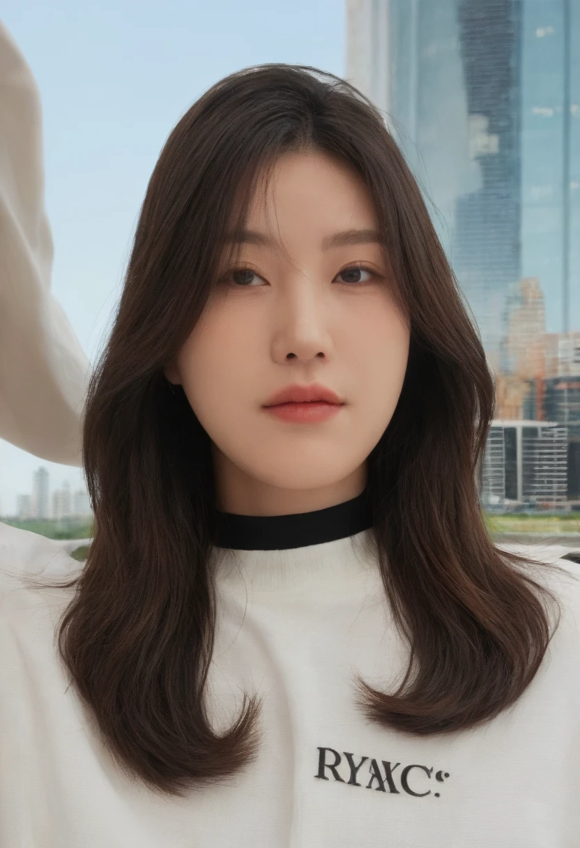 Best Quality, 8k, Masterpiece, (Portrait: 1.3), (photo realistic:1.4), (hyper realistic:1.4), Sharp Focus, looking at viewer, (smoother lighting:1.1), (increase cinematic lighting quality:0.9), realistic lighting, backlighting, light on face, ray trace, (brightening light:1.2), (Increase quality:1.4), sharp detail, (best quality real texture skin:1.4), finely detailed eyes, black_eyes, finely detailed face, 25 year old Korean woman, (white formal_shirt:1.4), (Create an image maintaining the orig...
