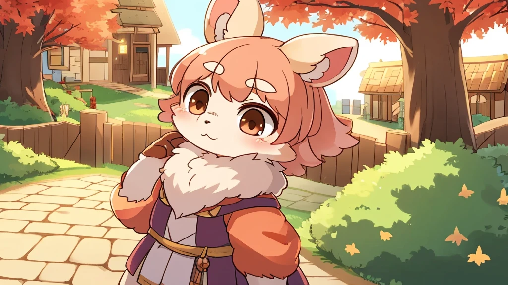 masterpiece, solo,1girl, Furry, Kemono, furry rosy maple moth, brown eyes, fantasy town, by すな吉