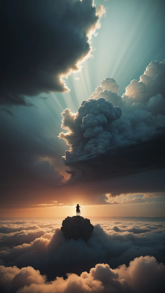 a silhouette of jesus, abstract art, sky with clouds, heavenly light, cinematic lighting, dramatic atmosphere, digital art, surreal, moody, vibrant colors, soft focus, volumetric lighting, awe-inspiring, intricate details, masterpiece, photorealistic, 8k