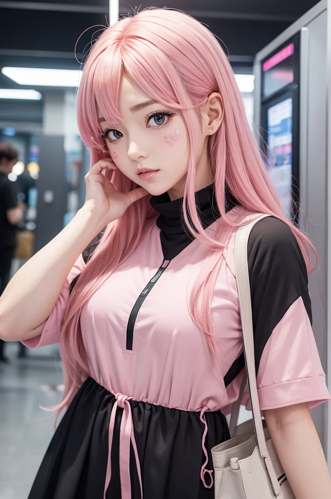 2People Pink Hair Pink rubber suit Gloss slimy Japanese ponytail Talking