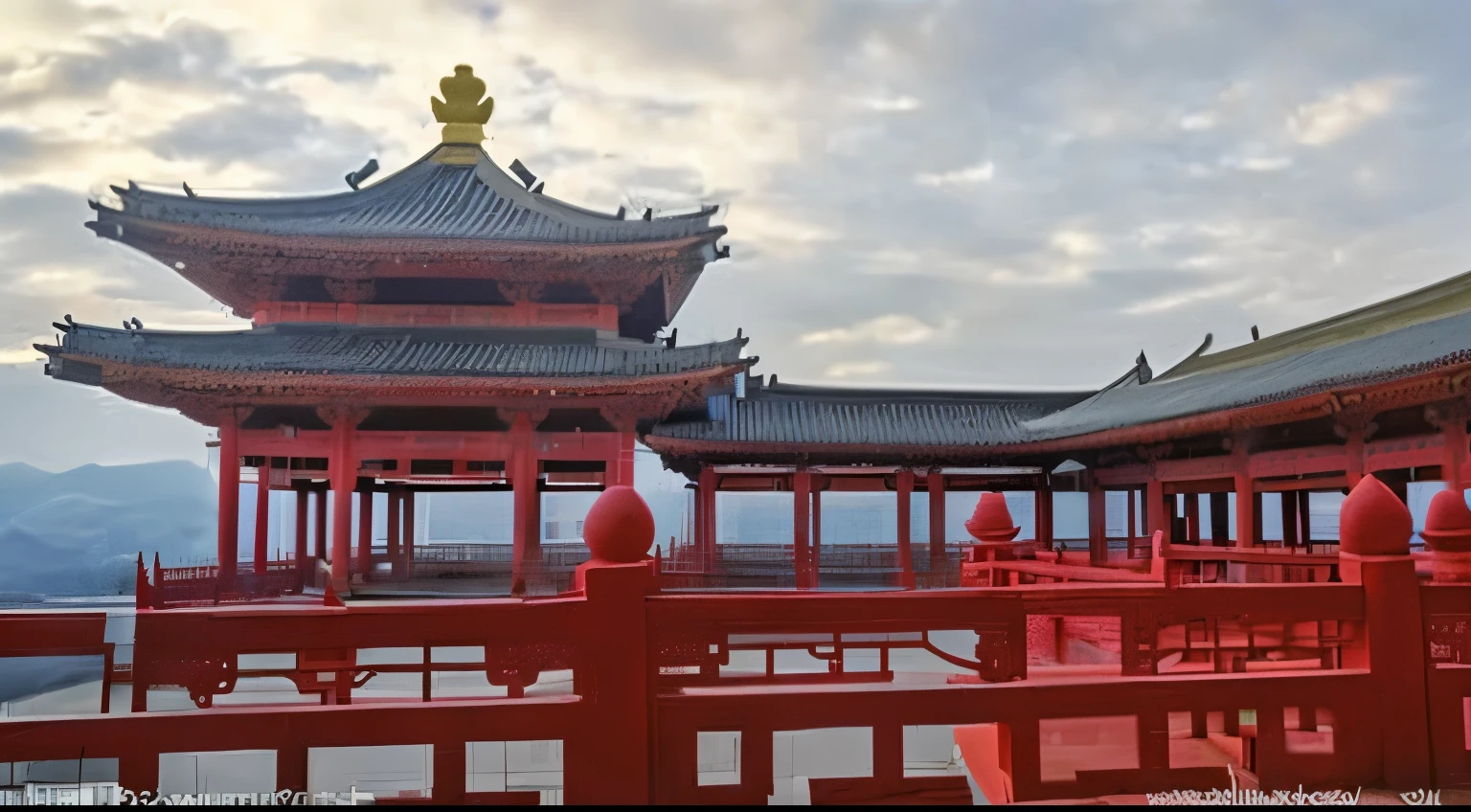Arafud view of pagoda with red roof and blue sky, ancient Chinese Architecture, like jiufen, Chinese Architecture, Tang Dynasty Palace, Inspired by Kiyozo Torii, Dreamy China, Chinese Architecture, Chinese Palace, Inspired by Kiyozo Torii II, Inspired by Kiyomitsu Torii, Taoist temples and monks