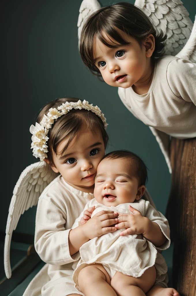 Little baby angel with animated angel grandfather 