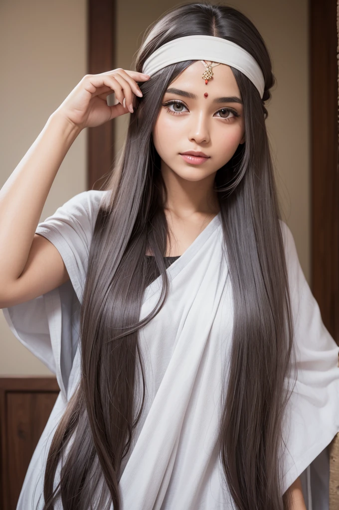 India long hair gray headband 