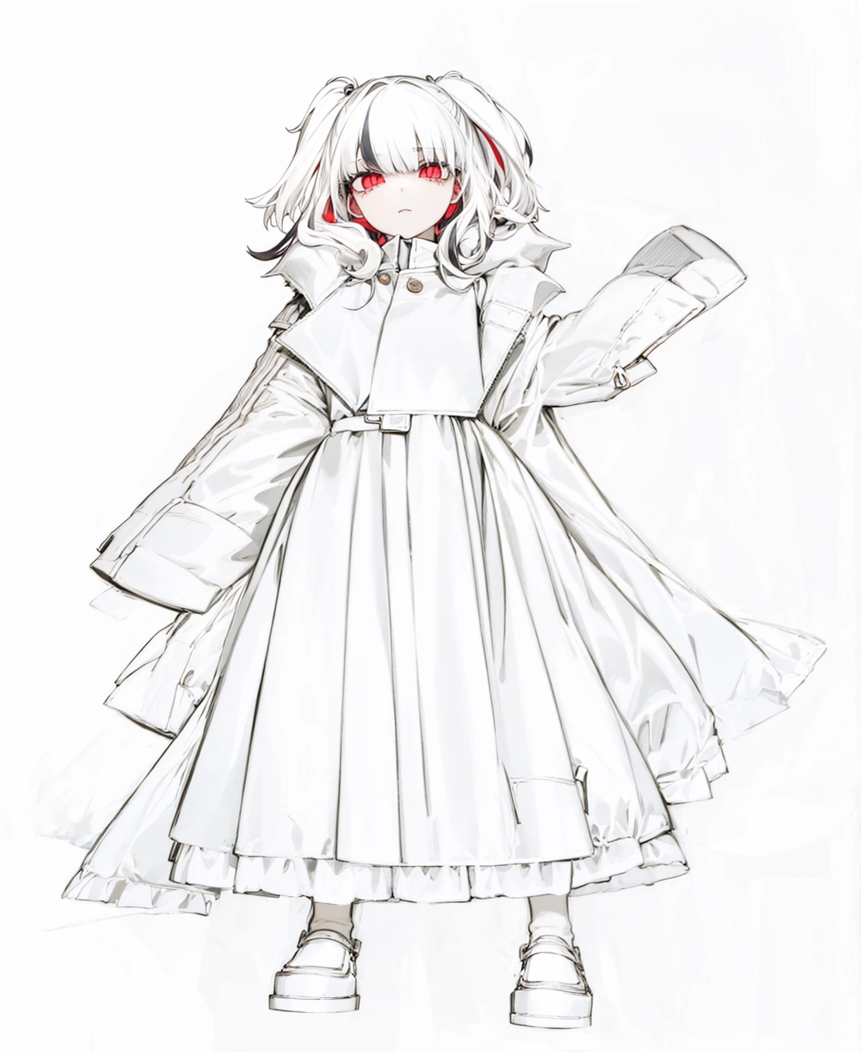 Coat fashion,black hair, red eye ,red inner hair ,full body