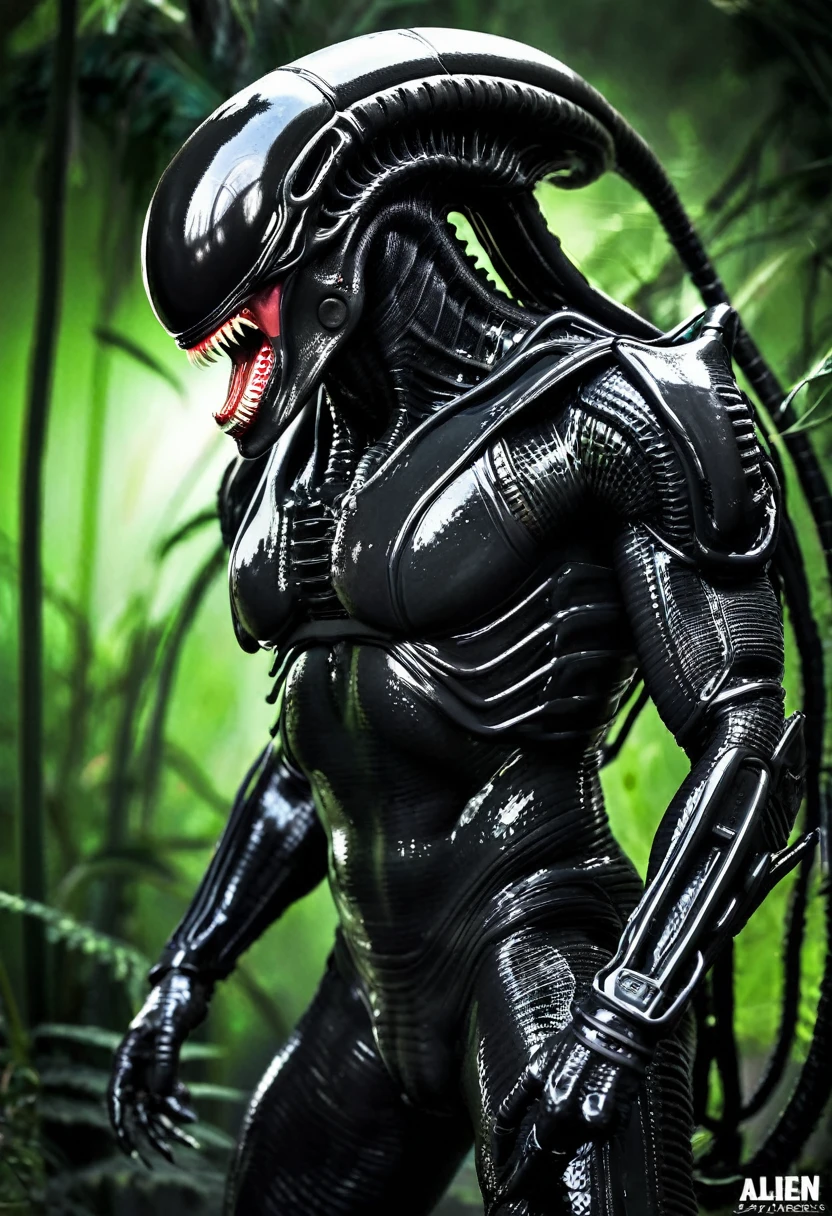 (((Very close up (((Predator fusion Xenomorph Alien the eighth passenger))),(((black color))) surreal and cinematographic images Color Splash images))),(((Front Images))),(((dreadlocks)))