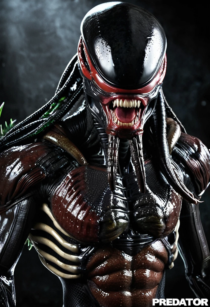 (((Very close up (((Predator fusion Xenomorph Alien the eighth passenger))),(((black color))) surreal and cinematographic images Color Splash images))),(((Front Images))),(((dreadlocks)))