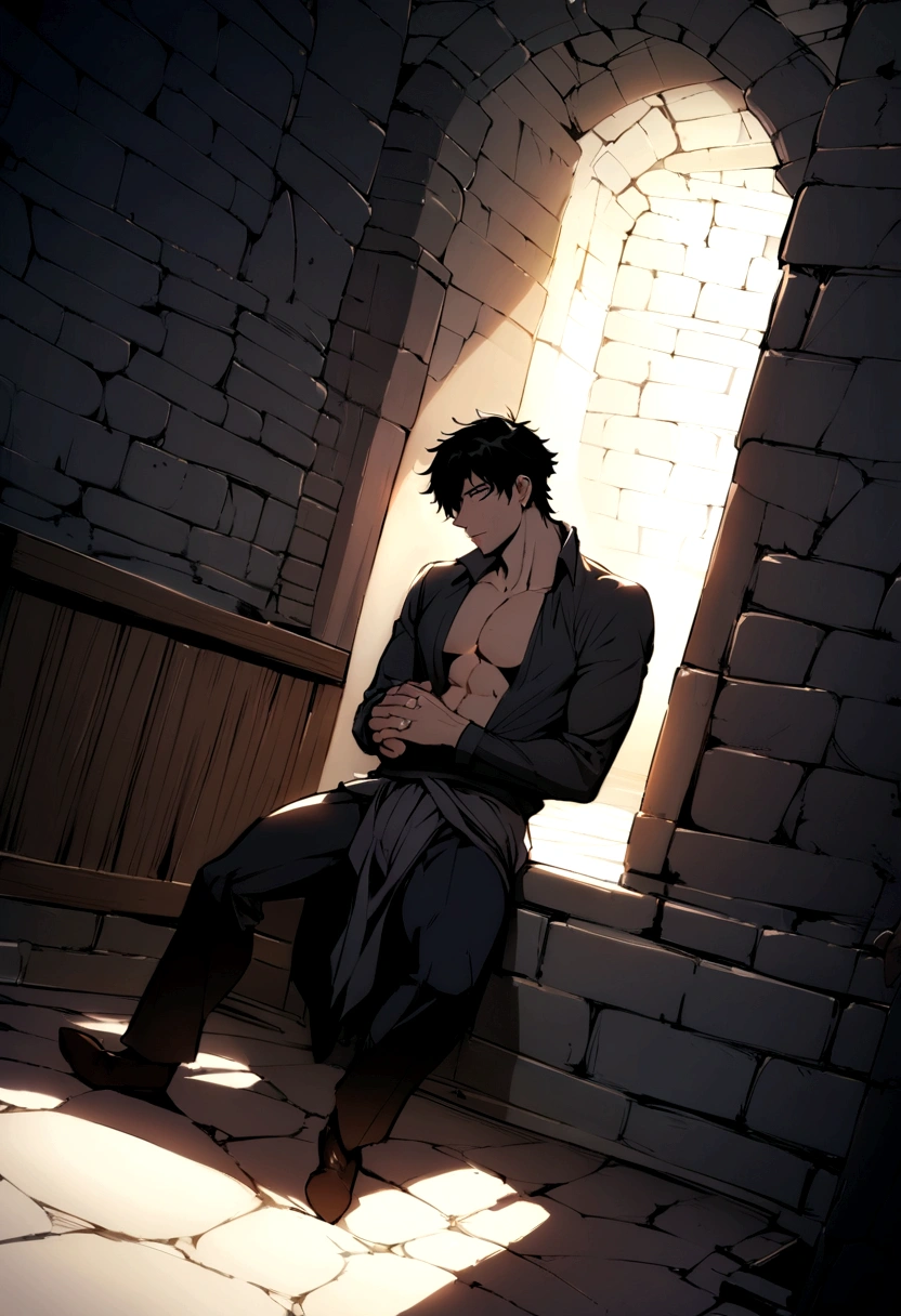 best quality, masterpiece, laios touden, dungeon meshi, sexy, gay, homoerotic, extremely dramatic shadows, romantic atmosphere, perfection