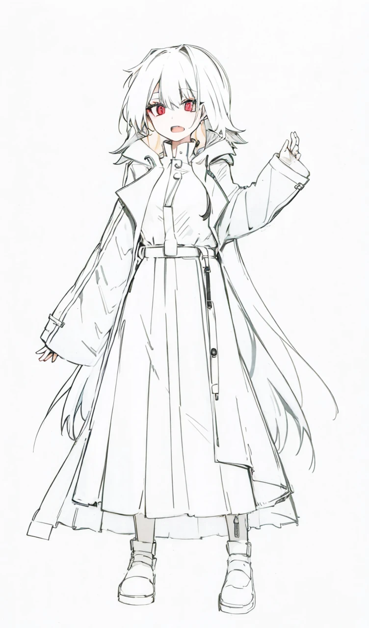 Coat fashion,black hair, red eye ,red inner hair ,full body