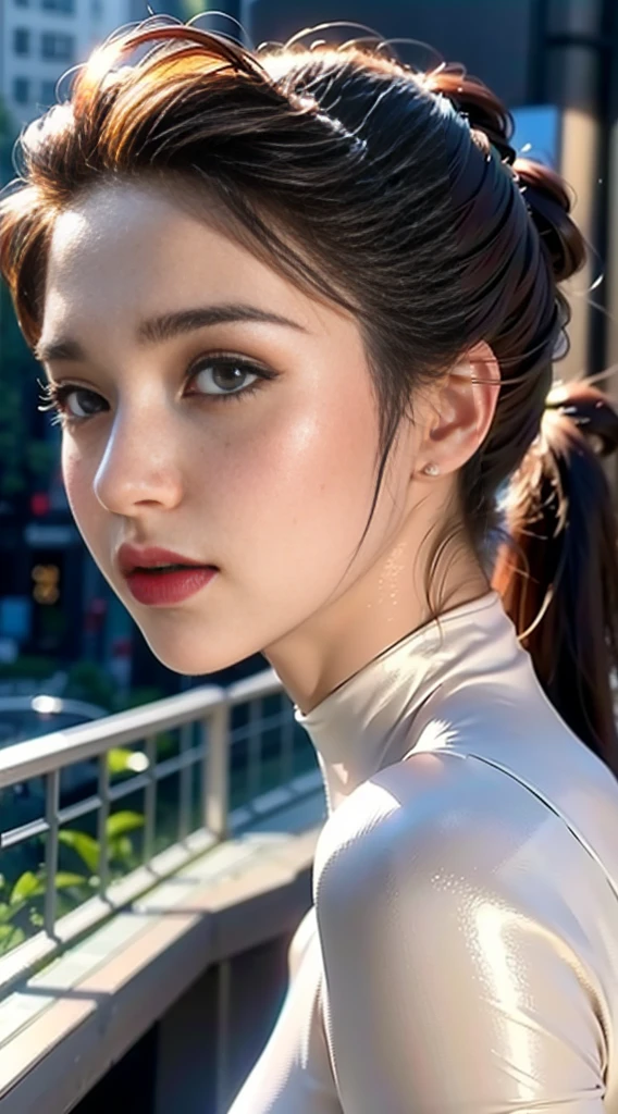 (1 girl:1.3), solo,__body parts__, official art, unity 8k wallpaper, Ultra-detailed, beautiful and aesthetic, big breasts are beautiful, masterpiece, best quality, raw，masterpiece，ultra fine photography，，best quality，Super high resolution，Photographic Reality，rays of sunlight，Portrait of the whole body，amazingly beautiful，，dynamic pose，delicate face，lively eyes，（Seen from the side），She is wearing a futuristic Iron Man machine，white gold color scheme，Highly detailed abandoned warehouse background，detailed face，Detailed and complex busy background，messily，abundant，Milky W，highly detailed skin，Realistic details of skin，visible pores，bring sharp focus，volume Fog，8k words，DSLR camera，high quality，film grain，white-skinned，photorealism，lomography，A huge metropolis in a future dystopia , see below, translucent