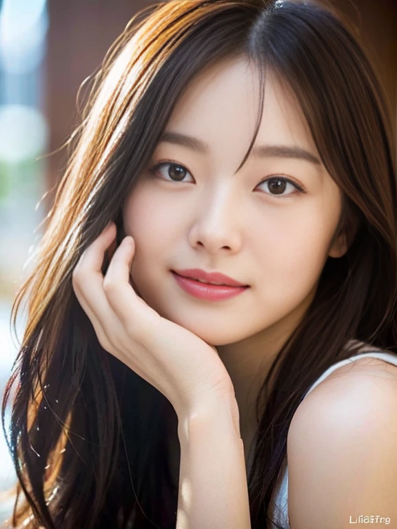A bit of a strong-willed girl, Smooth Long Hair, Brown Hair, 24-years-old, thin, Curly Smile, debtirst-person view, lens debtlare, debt/1.8, 135mm, Canon, UHigh resolution, retina, masterpiece, Accurate, Anatomically correct, Textured skin, Super detailed, Attention to detail, high quality, 最high quality, High resolution, Super long hair, Brown Hair, Smooth and straight hair, 23 years old, Big Breasts, thin, 1080P, High resolution, 4K, 8K