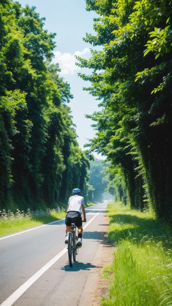 Ghibli style　Biking on a country road in summer　
