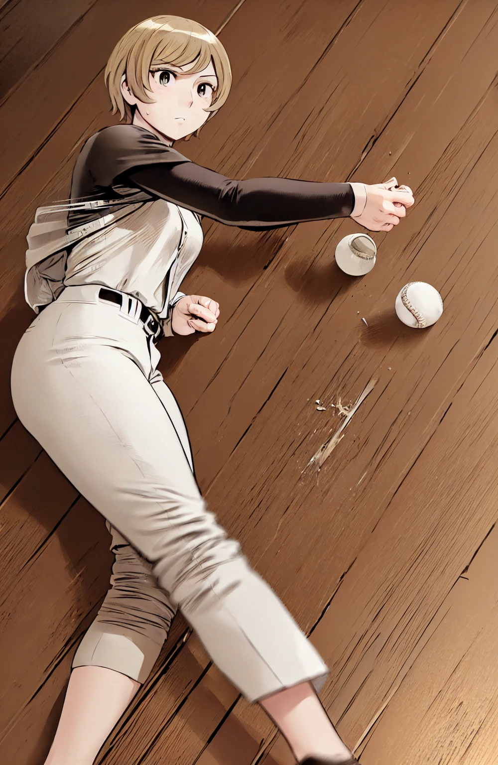 、(masterpiece、Highest quality)、Highest quality, Ultra-high resolution, (((masterpiece))), alone, Sweat、Big eyes,Show Viewer, 
blonde,(short hair:1.2), 
(Baseball uniforms:1.2), (Highest quality:1.3),One Girl,turtleneck、Black undershirt、School grounds、bench