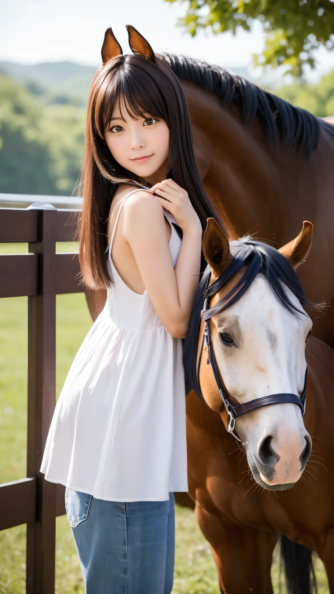 (((naked girl exposed))), a beauty girl,((Riding naked、Straddling a horse))、The wind is blowing、Well-formed face、((Not wearing pants、fullnude))、fullnude、years、8Head and body、a small face、A slender、Very skinny、skinny、torso, legs are long、tiny chest,Ribs、discreet breasts、((Constricted waist、Smaller chest、small tits))、beauty legs、dented belly、Model body type、Lustrous hair、Backgrounds that look like real photos、(((NSFW)))、(((Thigh strap for only one leg)))、Rejoicing face、(((Reveal madness)))、naked play、(((long boots)))