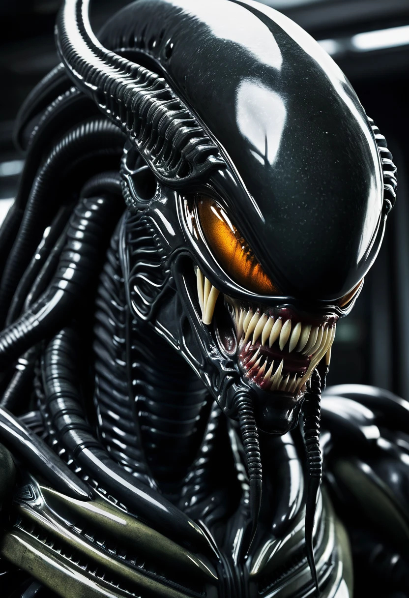 (((Very close up (((Predator fusion Xenomorph Alien the eighth passenger))),(((black color))) surreal and cinematographic images Color Splash images))),(((Front Images))),(((dreadlocks))),(((Hybrid)))