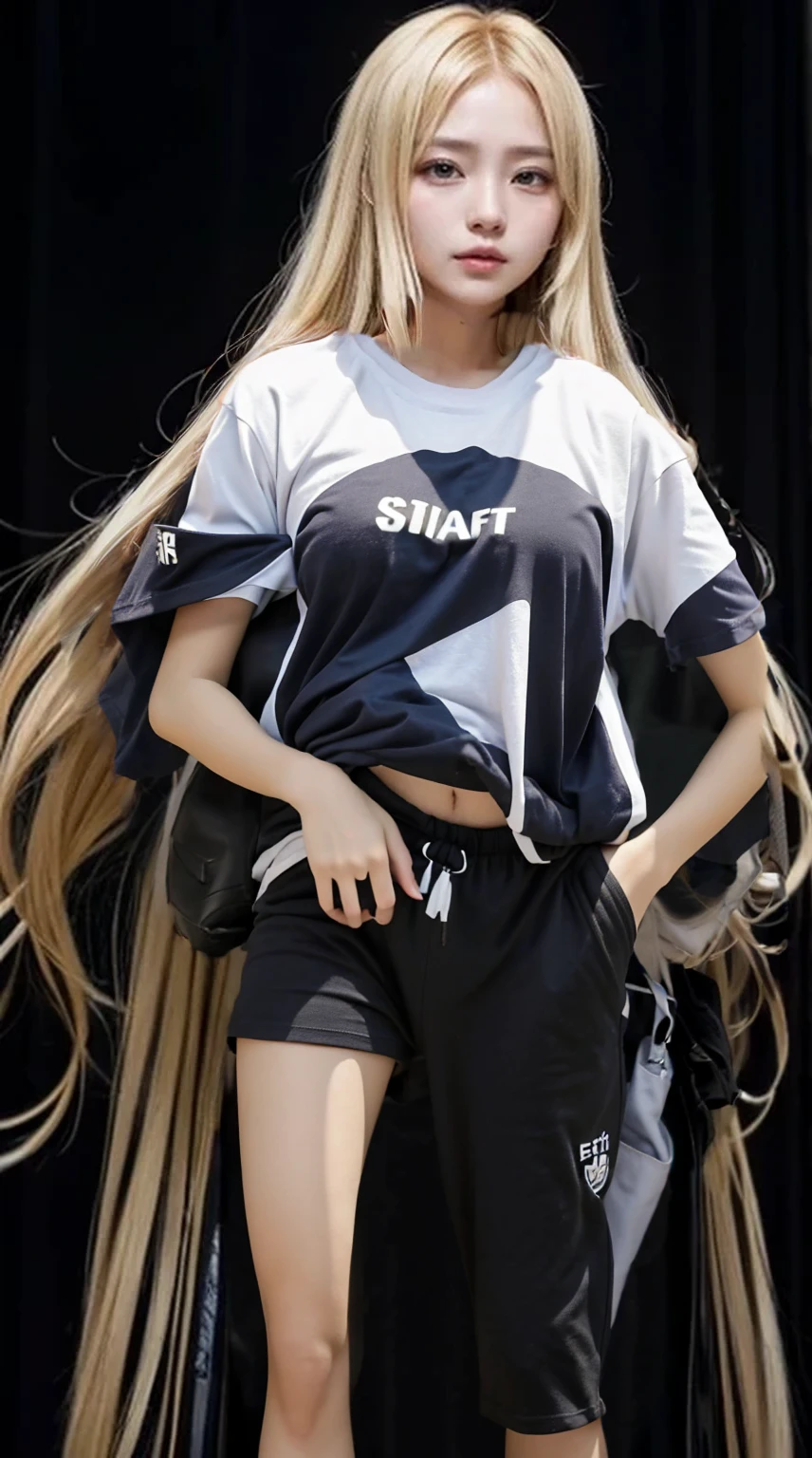 (SFW:1.5), 1 Female, Age 20, Baggy T-shirt(White)((Short sleeve))、T-shirts reach down to the waist, The pants are hot pants like those worn at the gym., In the heat, (Perfect Anatomy), Mastepiece, Ultra High Quality, It is high resolution., 8k, It's photorealistic, background: The finest suite in a luxury resort hotel