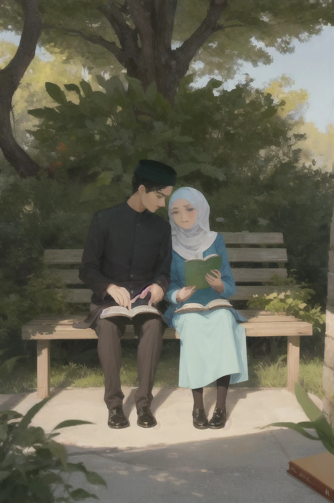 Une fille avec hidjab bleu ciel aux yeux vert miel, avec une veste et une jean et souliers, prend un chaton blanc et gris et ragarde son amoureux.
Son amoureux a une tête rectangle, cheveux rasés et porte des lunettes carrées avec des sandales noires, un pantalon large gris et une chemise et il lit un livre sur l'électronique
Je précise il porte une CHEMISE chemise
il est débout avec des sandales