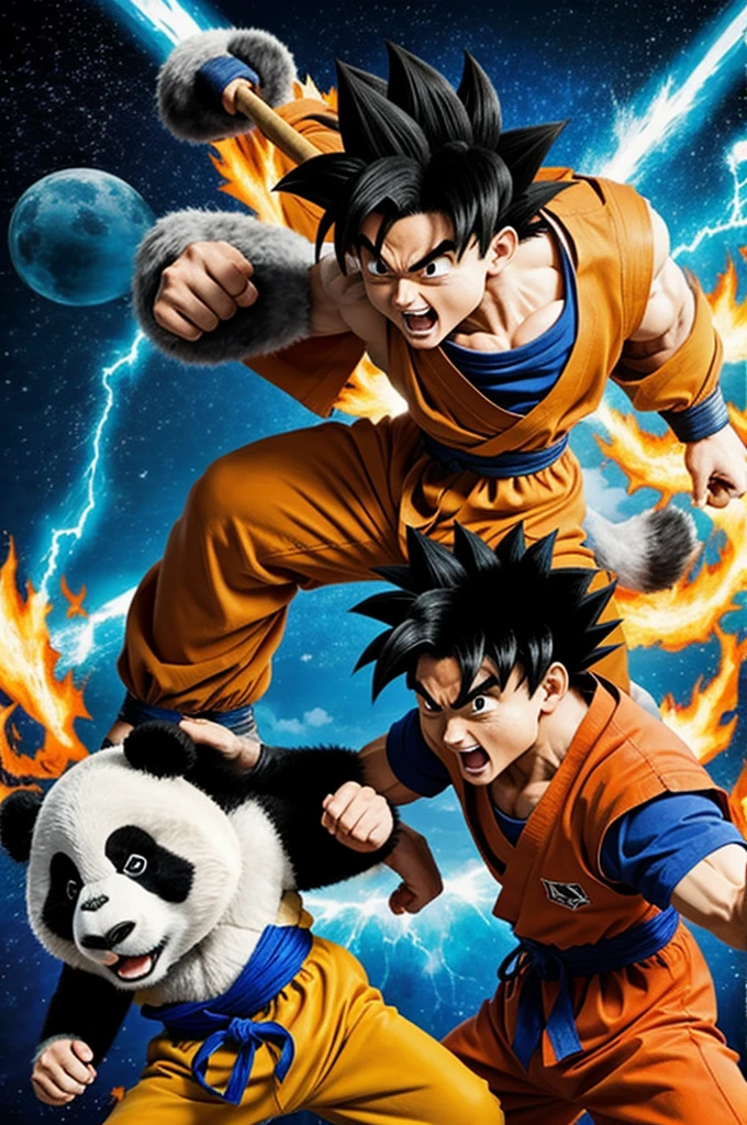Goku pelendo contra kun fu panda