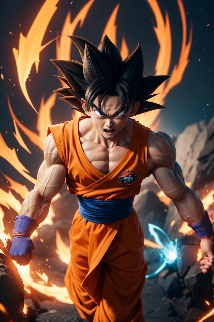 Character inspired by Dragon Ball Z, traces of dragon ball, Goku and Mordecai fusion from just one show, round ears, 4K