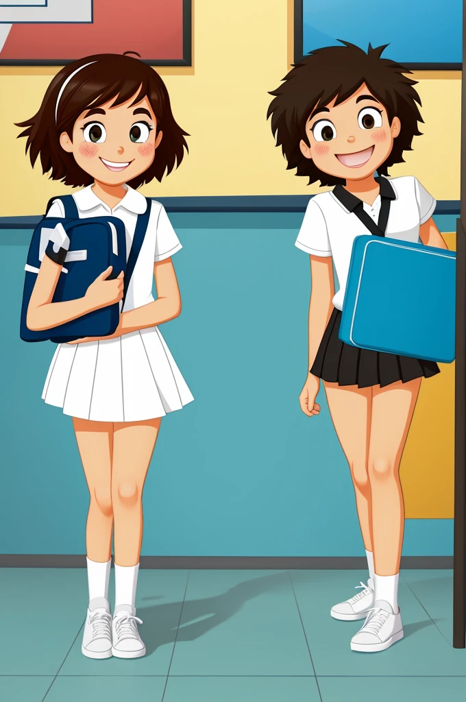 Create a cartoon of two best friends at school 