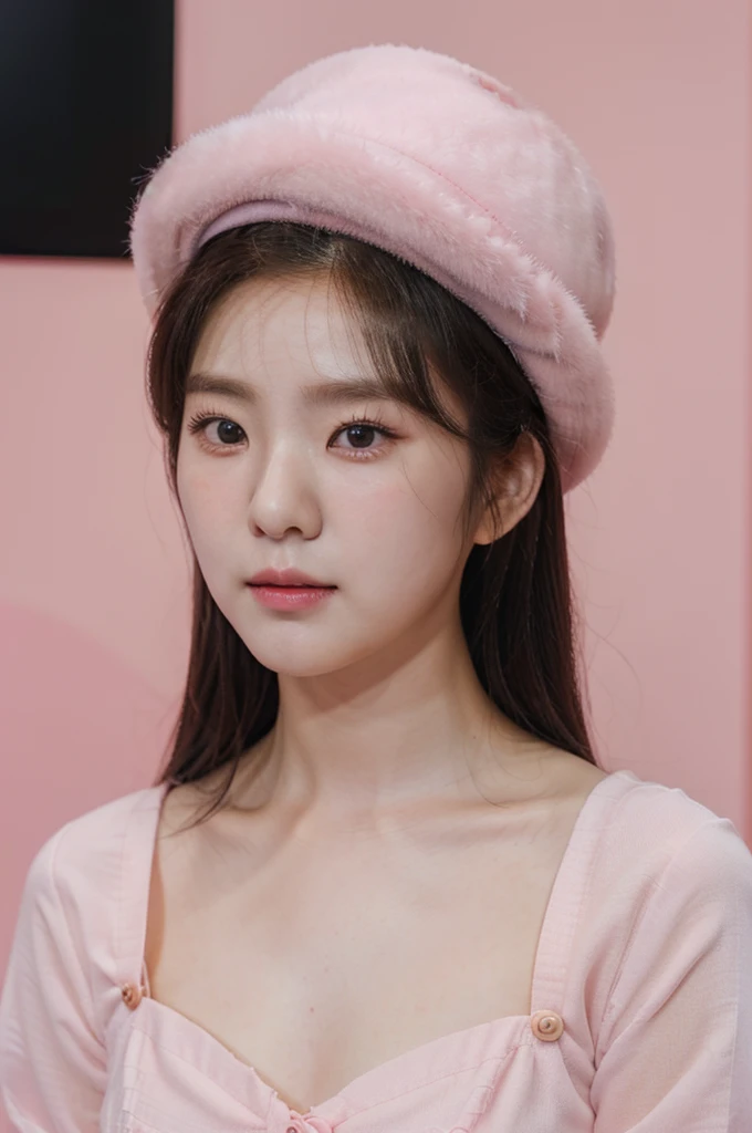 hd, realistic, south korean girl, k-pop idol, 21 yrs old, cute diligent, heart shaped faced, doe eyes, cute outfit (pink) [black], black hair, lee ji-eun, cute, charming, sexy, delicate, beautiful, innocent, younger sister , IU, button-like nose, small nose. 