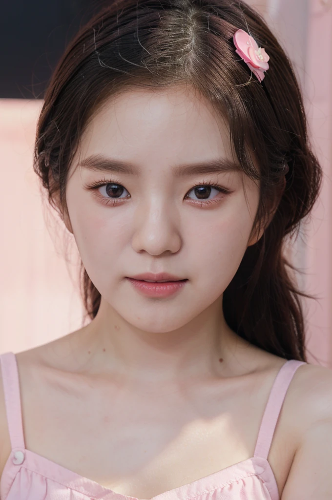 hd, realistic, south korean girl, k-pop idol, 21 yrs old, cute diligent, heart shaped faced, doe eyes, cute outfit (pink) [black], black hair, lee ji-eun, cute, charming, sexy, delicate, beautiful, innocent, younger sister , IU, button-like nose, small nose. 
