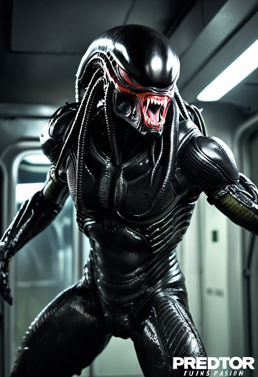 (((Very close up (((Predator fusion Xenomorph Alien the eighth passenger))),(((black color))) surreal and cinematographic images Color Splash images))),(((Front Images))),(((dreadlocks)))