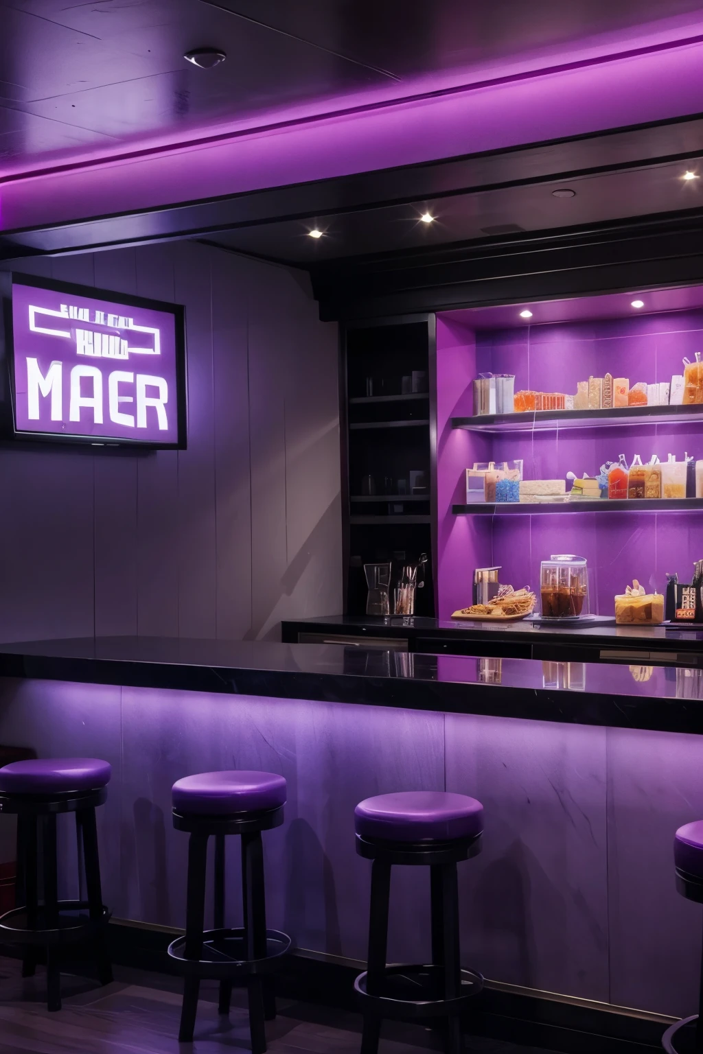 Cinema snack bar in purple color 