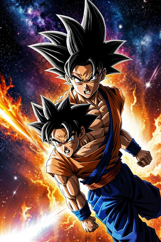 Goku flying in galaxy