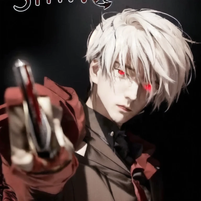 anime character holding a knife in his hand with a red eye, gapmoe yandere grimdark, son of sparda, hajime yatate, anime style like fate/stay night, trigger anime artstyle, kaneki ken, ken kaneki, sharp high quality anime, anime cover, key anime art, nagito komaeda