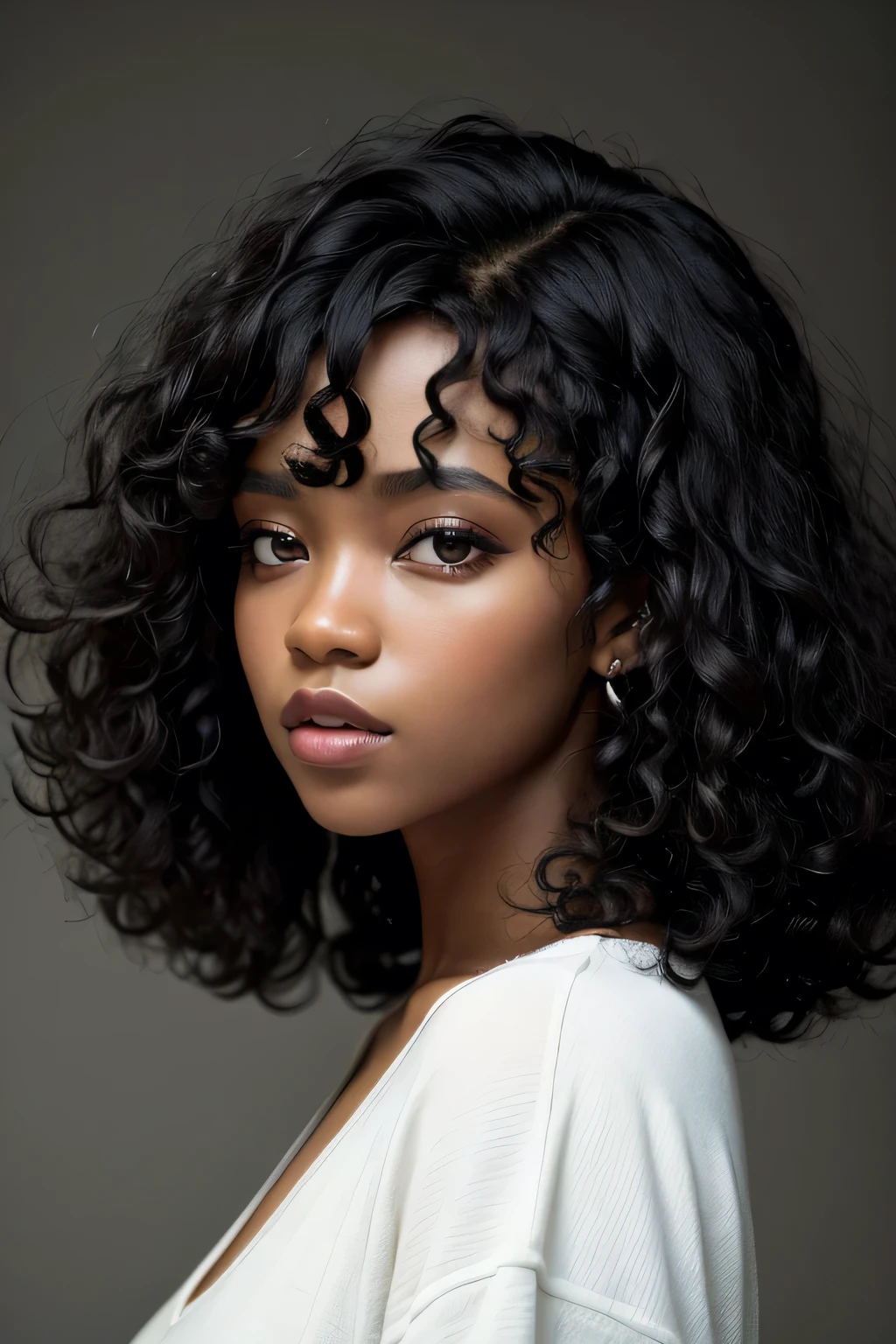 ((best qualityer)), ((work of art)), (detailded), 1 black girl, blackquality hair, eyes black.