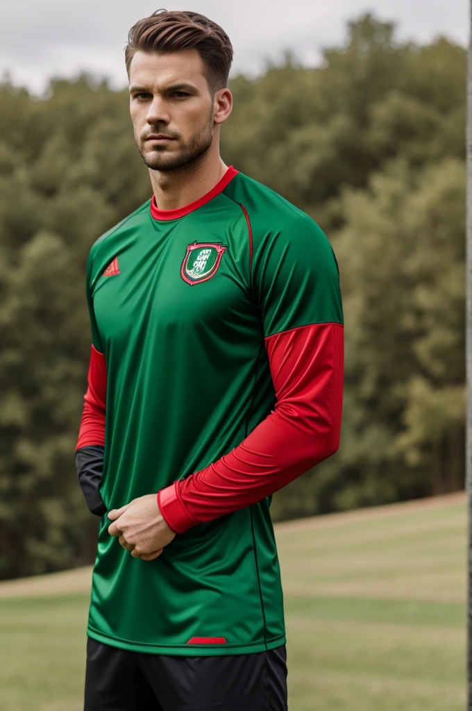 Green red and black goalkeeper shirt

