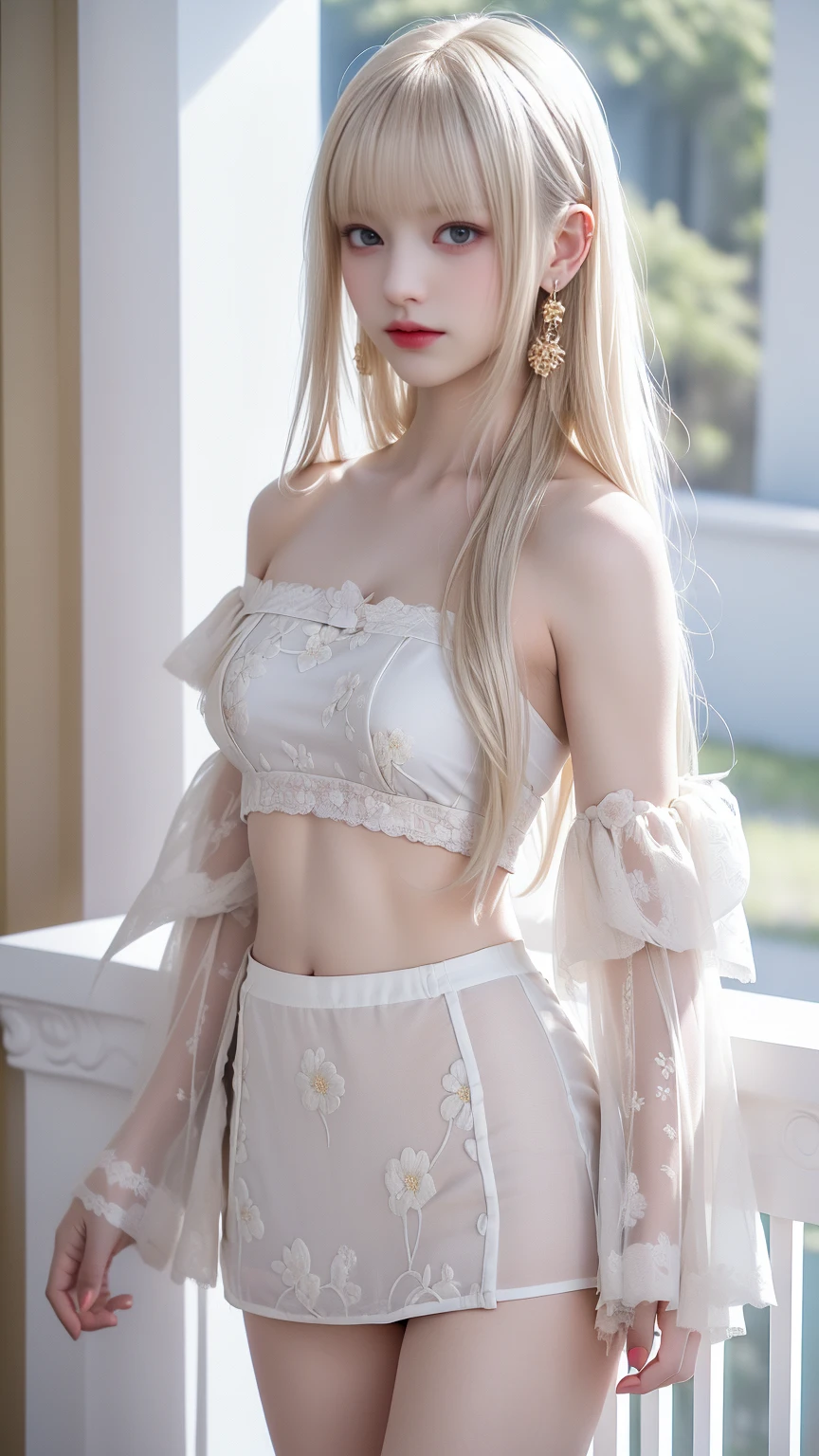 ((Woman Standing On Balcony Of Old Castle))、Highest qualityの作品、Actual work、Ultra Premium Graphics、8K HD CG Works、High Quality Graphics、High-definition CG works、10x pixels、Ultra-fine detail:1. 1、High technical level:1.1フォトReal、Natural light:1. 5、Light Effects(バーチャルLight Effects:1.8)、((Straight Van、Princess Van))、((Very Heavy、Volume Bang:1.1)、((Very Long、Very Heavy、Very Volume Side Lock:1. 1)、Hime cut、Straight bangs、Round face ugly bangs、Ugly long bangs、Bangs straight、(masterpiece、Highest quality:1.5)、(ウルトラファイン8K CG:1.4)、(ハイパーReal:1.25)、(Real:1.1. 4)、((Golden white hair))、Thin eyebrows、High nose、Nice red lips、Rosy Cheeks、Delicate makeup face、Cute face、over璧なバランスの顔、()、A light-toned foundation enhances the clarity of your skin.。 ((Off-the-shoulder semi- white floral tank top)),(),(( with the same floral pattern as the tank top)) 40k、photograph、、Highest quality、(1. Beautiful eyes、Light Hair、White skin、Mr. miss.々Pose、((Medium chest、:1.1))、Highest quality、Tabletop、Ultra-high resolution、(Real:1.4)、RAWphotograph、(Perfect Figure)、(slim、:1.3)。 3)、slimな腹部、over((Golden-haired woman)),((Straight bangs、Princess bangs)),((Very heavy、Very voluminous bangs:1.1)),((Very long、Very heavy、Very voluminous side locks:1. 1))、Hime cut、Straight bangsヘアスタイル、Long Hair、The bangs are cut straight、(masterpiece、Highest quality:1. 5), (超精細8K CG:1.4), (Hyperrealistic:1.25), (Photorealistic:1.25), (Real:1.4), COWBOY SHOT, (smile:1.3)、。 1 Japan Beautiful Girl、19 years old、Supermodel、Japanese Idols、(smile)、(Medium sized chest)、Sweat Muscles, (Full Body Shot), ((Floral  are visible on a white background))、8K、Highest quality、Highest quality、beautiful、Charm、Captivating appearance、blue eyes、Light Skin Tone,((Poolside pose collection)),((Dynamic Pose))、((Sexy pose))、((Raise your arms、Underarm)）、(()),