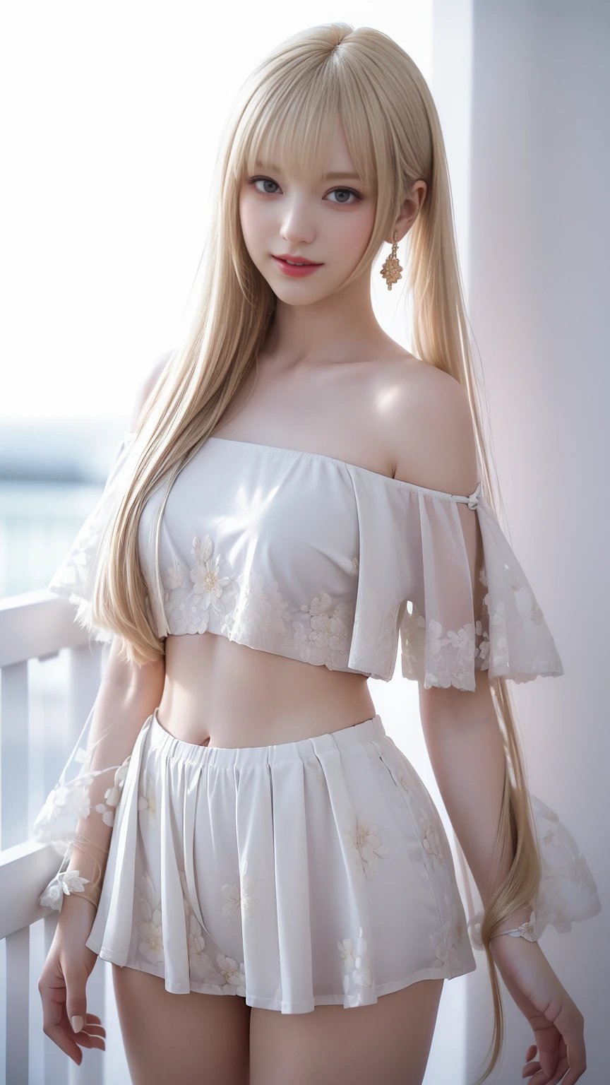 ((Woman Standing On Balcony Of Old Castle))、Highest qualityの作品、Actual work、Ultra Premium Graphics、8K HD CG Works、High Quality Graphics、High-definition CG works、10x pixels、Ultra-fine detail:1. 1、High technical level:1.1フォトReal、Natural light:1. 5、Light Effects(バーチャルLight Effects:1.8)、((Straight Van、Princess Van))、((Very Heavy、Volume Bang:1.1)、((Very Long、Very Heavy、Very Volume Side Lock:1. 1)、Hime cut、Straight bangs、Round face ugly bangs、Ugly long bangs、Bangs straight、(masterpiece、Highest quality:1.5)、(ウルトラファイン8K CG:1.4)、(ハイパーReal:1.25)、(Real:1.1. 4)、((Golden white hair))、Thin eyebrows、High nose、Nice red lips、Rosy Cheeks、Delicate makeup face、Cute face、over璧なバランスの顔、()、A light-toned foundation enhances the clarity of your skin.。 ((Off-the-shoulder semi-transparent white floral tank top)),(No skirt),((Panties with the same floral pattern as the tank top)) 40k、photograph、、Highest quality、(1. Beautiful eyes、Light Hair、White skin、Mr. miss.々Pose、((Medium chest、:1.1))、Highest quality、Tabletop、Ultra-high resolution、(Real:1.4)、RAWphotograph、(Perfect Figure)、(slim、:1.3)。 3)、slimな腹部、over((Golden-haired woman)),((Straight bangs、Princess bangs)),((Very heavy、Very voluminous bangs:1.1)),((Very long、Very heavy、Very voluminous side locks:1. 1))、Hime cut、Straight bangsヘアスタイル、Long Hair、The bangs are cut straight、(masterpiece、Highest quality:1. 5), (超精細8K CG:1.4), (Hyperrealistic:1.25), (Photorealistic:1.25), (Real:1.4), COWBOY SHOT, (smile:1.3)、。 1 Japan Beautiful Girl、19 years old、Supermodel、Japanese Idols、(smile)、(Medium sized chest)、Sweat Muscles, (Full Body Shot), ((Floral panties are visible on a white background))、8K、Highest quality、Highest quality、beautiful、Charm、Captivating appearance、blue eyes、Light Skin Tone,((Poolside pose collection)),((Dynamic Pose))、((Sexy pose))、((Raise your arms、Underarm)）、((Micro Bikini)),