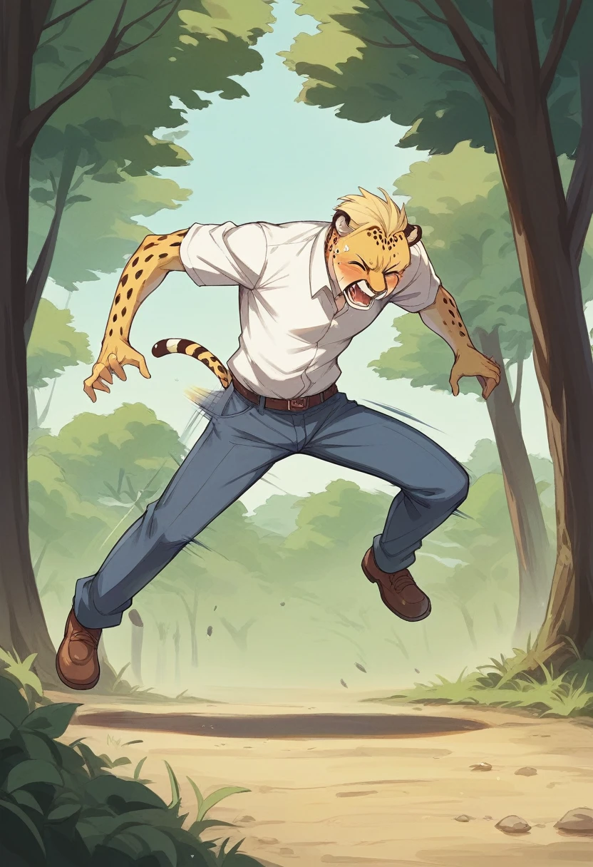 Highest quality、detailed、8K、1 elderly person、Cheetah、Run at super speed through the savanna、The speed is 300 km/h、老人とCheetah、Motion Blur