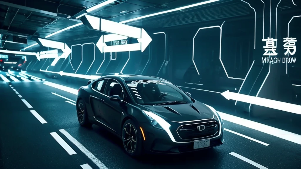 Generate an illustration of inertial navigation. The background should depict a car safely driving in a tunnel, underground parking lot, or under tree cover, where signals are not receivable. The image angle can be from the left side or the right side, but not from the front. It should convey themes of technology, innovation, and information security. No text, effects, or arrows should appear in the image. The photo style should be natural, minimalist, futuristic, bright, and naturally colored.